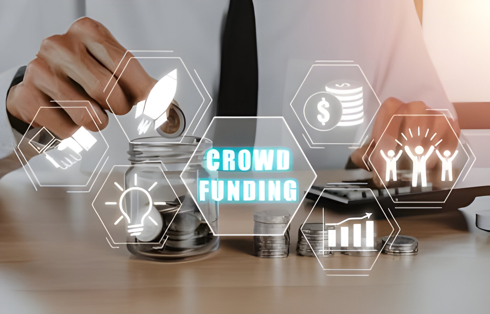 ภาพโฮโลแกรมสื่อความหมายว่า Crowdfunding คืออะไร